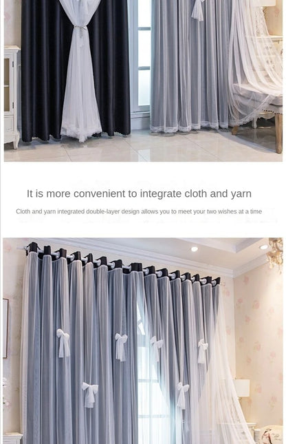 Nordic Style Solid Color Cloth Yarn Integrated Blackout Curtain Modern Bedroom Shade Curtains Living Room Luxury 나비주름 커튼 Шторы