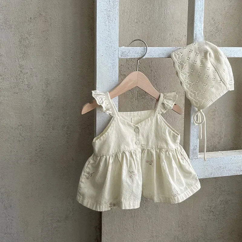 MILANCEL Baby Girl Summer Set Toddler Embroidered Ruffle Dress Top Shorts 2pcs
