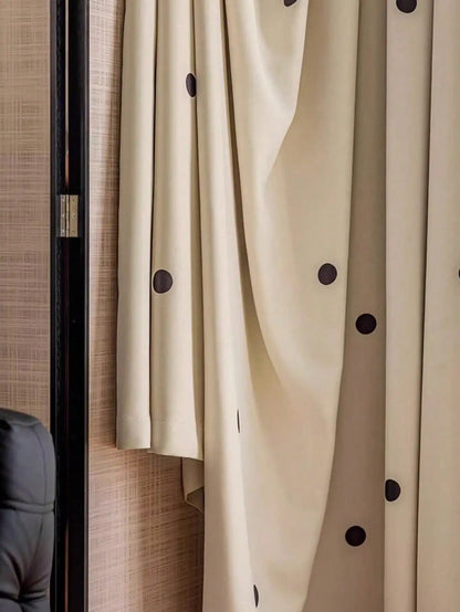 Black polka dot print Korean Blackout Curtain Casual-Comfy Modern Thermal Insulated Dim Out Blackout Curtain for Home Livingroom