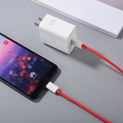 Oneplus 80W Supervooc Charger EU/US Fast Charge Adapter Usb Type C Cable for One Plus 1+ 12R 10 9 8 7 7T Pro Ace 2 Nord 2T Ace 3