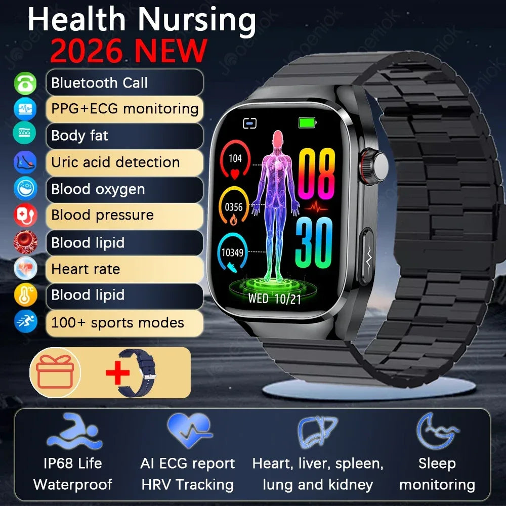 2026 New Professional-Grade Smart Watch Men ECG+PPG Uric Acid Body Fat Health Analysis IP68 Waterproof AMOLED Smartwatch Women