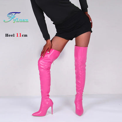 Size 34-48 White Boots For Woman Spring Autumn Stiletto Heels Back Zipper Pointed Toe Thigh Boots Over Knee T Show Shoes 11CM