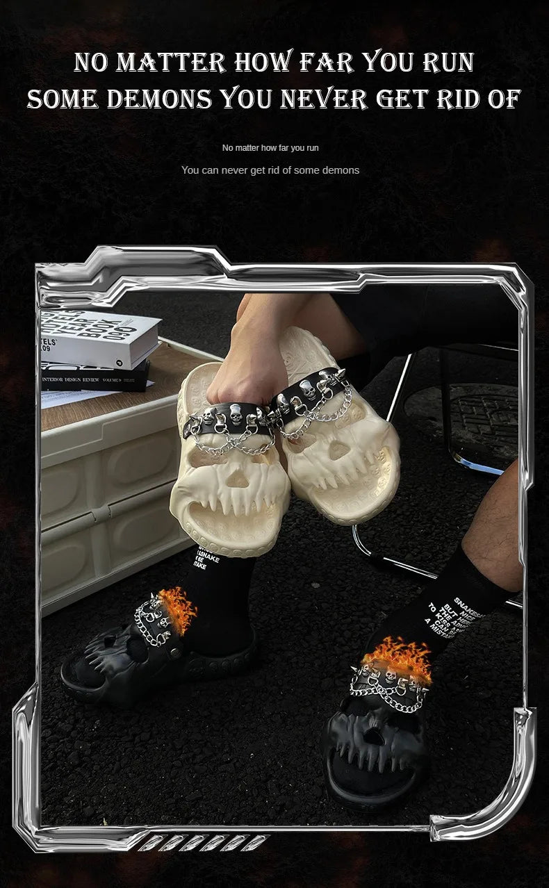 Skull Slides Sandals for Men Women Non-Slip Sport Cloud Slippers on Comfy Beach Halloween Skull Slides Home Thick Soft Shoes