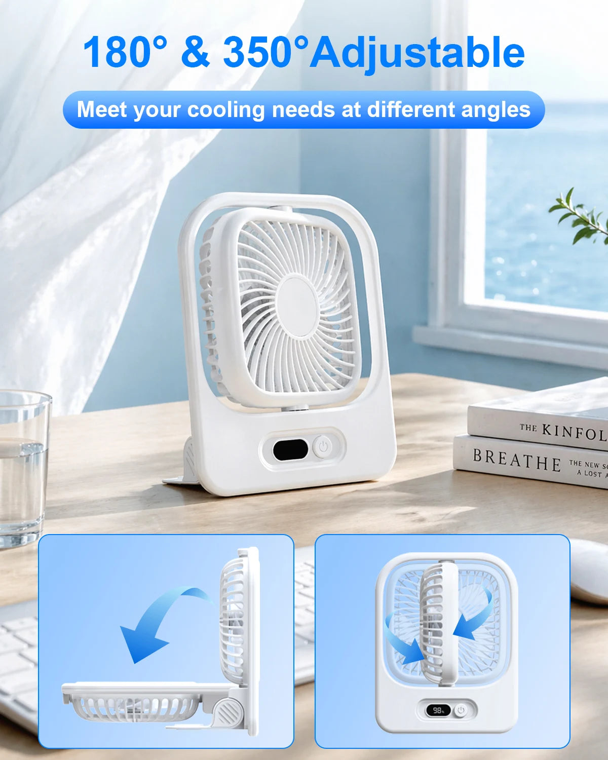 Eary 3000mAh Portable Magnetic Fan USB Rechargeable Cooling Kitchen Wall Fan for Home Gym Desk 350° 4 Speeds Wind Ultra-thin Fan