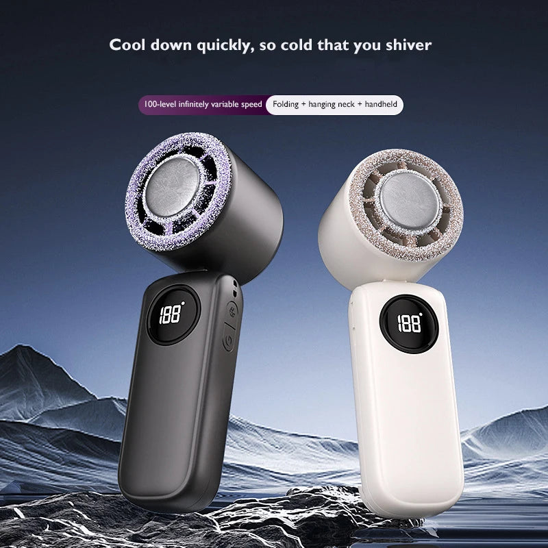 2026 Handheld Portable Cooling Fan 100 Speeds Adjustable Refrigeration Quite Mini Turbo Fan Type-C High Speed Cold Compress Fan