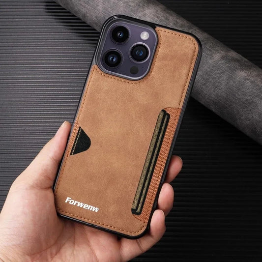 Retro Card Holder Phone Case for iPhone 17 16 15 14 13 12 11 Pro Max 16E Mini XS XR SE 7 8 Plus Busines Wallet PU Leather Cover