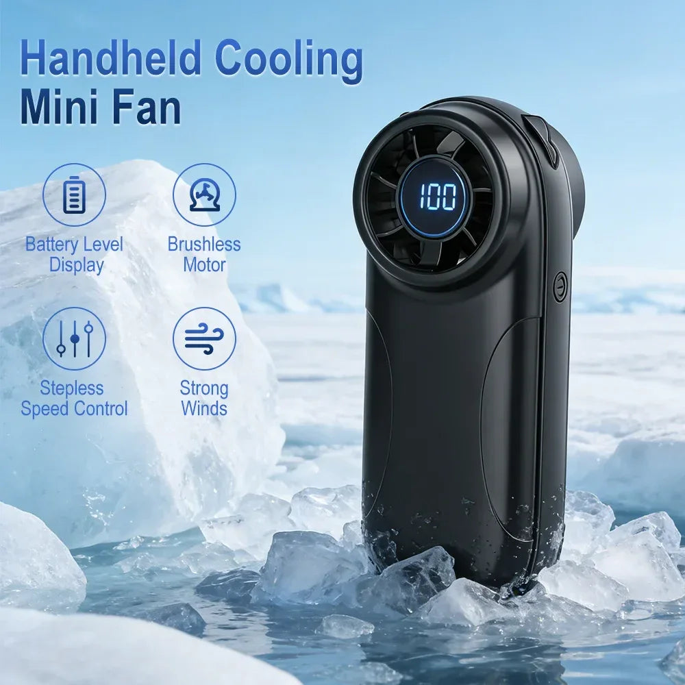 Portable Mini Handheld Fan High-speed Outdoor Small Fan USB Rechargeable Large Capacity 4000 mAh LED Display 100 Wind Speeds