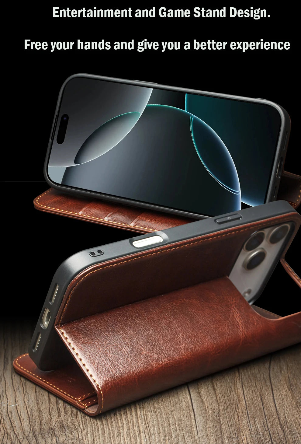 QIALINO Genuine Leather Flip Case for iPhone 17 Bracket Handmade Business Cover with Card Slots for iPhone 17 Pro Max/17 Air