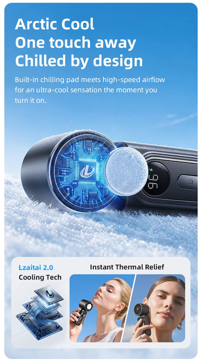 Mini Ice Compress Fan High Speed Cooling Ice Pack Fan 3000mAh 5 Speeds 180°Adjustable LED Display USB Rechargeable Portable Fans