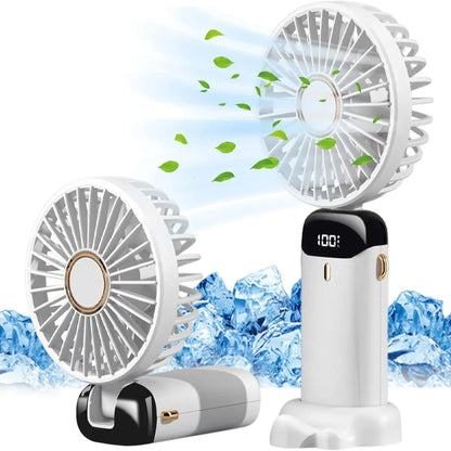 Handheld Fan,Foldable Desk Desktop Type-C Rechargeable Fans with Lanyard and Base, Mini Fan with LED Display 4000mAh