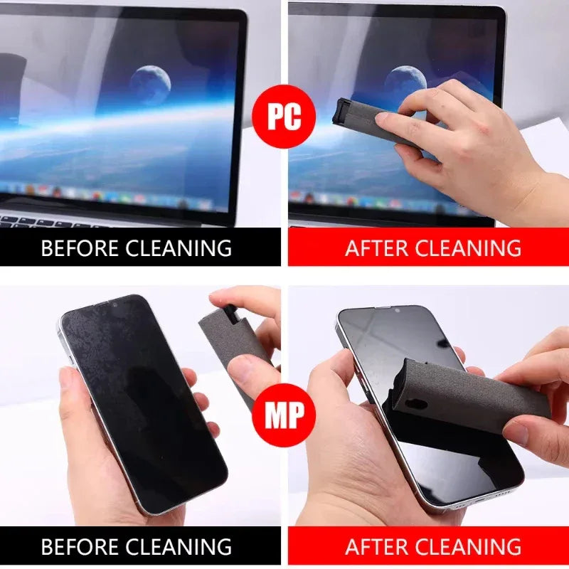1/2/3pc 2 In 1 Screen Cleaner Spray Portable Tablet Mobile Phone Touch Screen Screen Microfiber Cloth Dust Removal Cleaning Tool