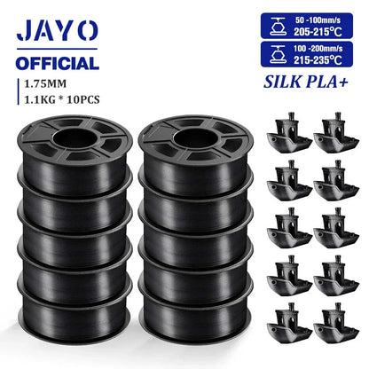 JAYO 10Rolls SILK PLA+ 3D Filament 1.75mm SILK PLA Rainbow  Filament for FDM 3D Printer SILK Dual & Triple 3D Printing Materials