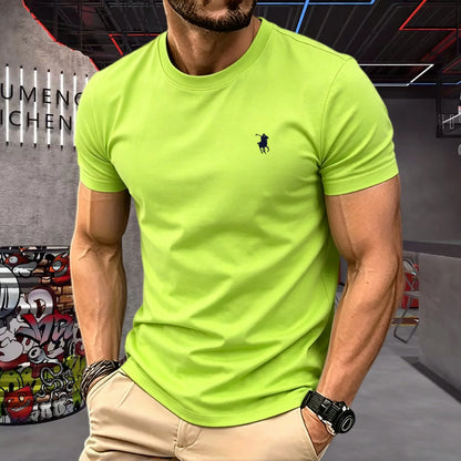 100% pure cotton 2026 high-end brand men's short sleeved round neck top summer fashion luxury pony embroidery top sports T-shirt