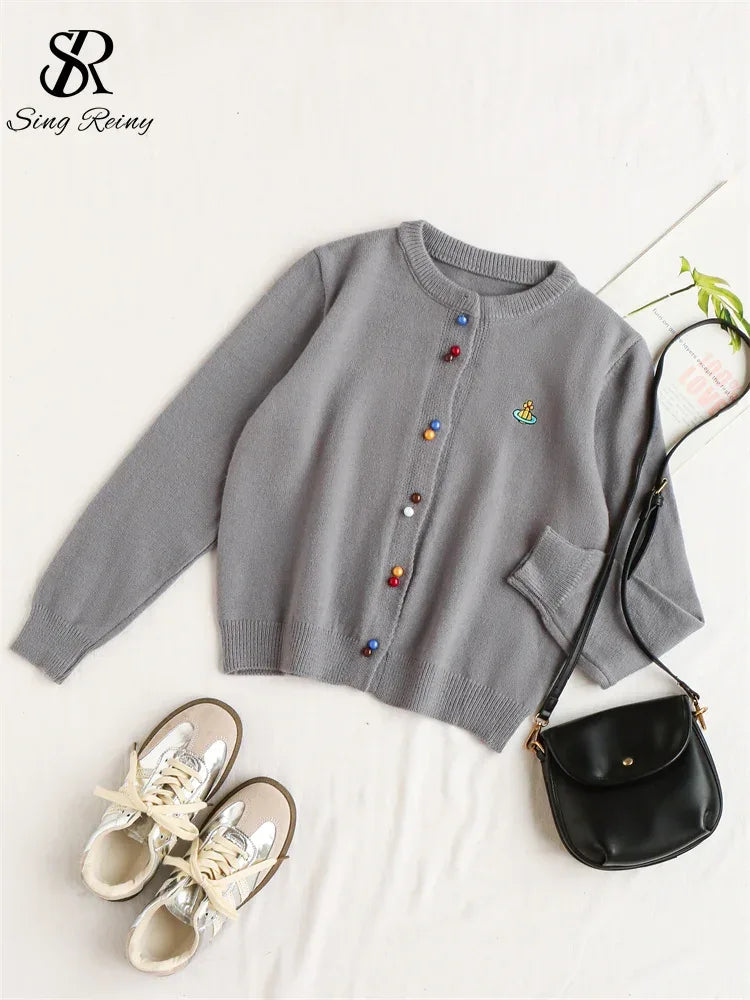 SINGREINY Knitted Solid Soft Sweater Cardigan Ladies O-Neck Full Sleeves Pearls Buttons Chic Design Autumn Casual Warm Pullover