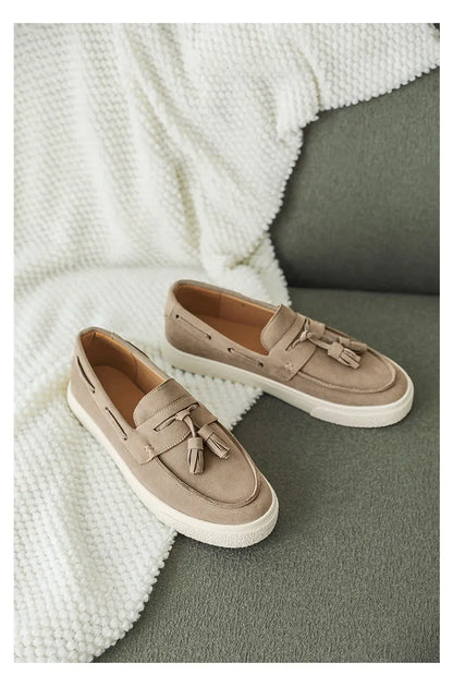 2025 Men Flat Loafers Frosted Suede Flat Shoes Comfortable Non Slip Trendy Fashion Loafers Lightweight Outdoor Casual Shoes