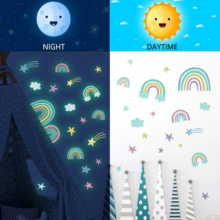 Rainbow Clouds Stars Luminous Wall Sticker Baby Kids Room Decoration Decals Bedroom Background Decor Glow In The Dark Wallpaper