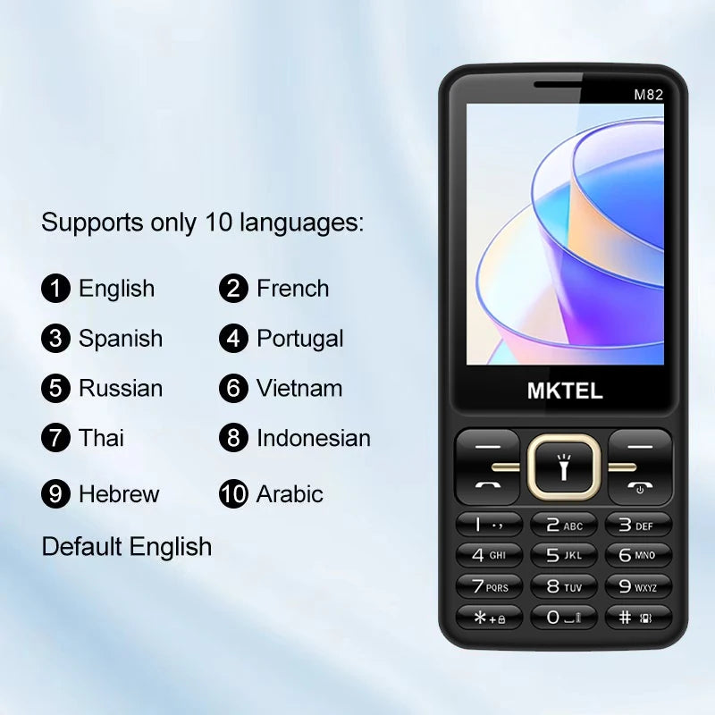 MKTEL M82 Feature Phone Large Keypad 2.8" Dual SIM 1800mAh Bluetooth MP3 Camera Mini Phone
