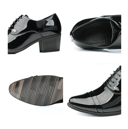 Premium Leather Men Shoes Slip On Loafers European Brand Business Casual Wedding Party Plaid Design Height Increasing