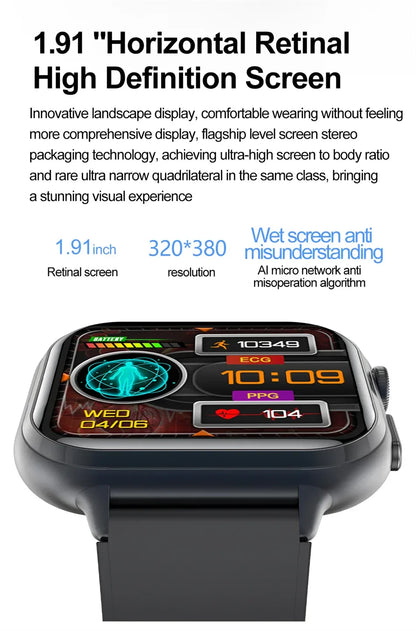 2025New Medical Grade ECG+PPG Smart Watch BMI Body Fat Uric Acid Painless Non-invasive Blood Sugar Monitoring Calling Smartwatch