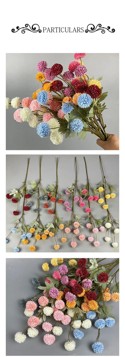 5 Head Dandelion Artificial Flowers Wedding Decoration Fake Flowers Small Thorn Ball DIY Home Decor Bouquet Valentine's Day Gift