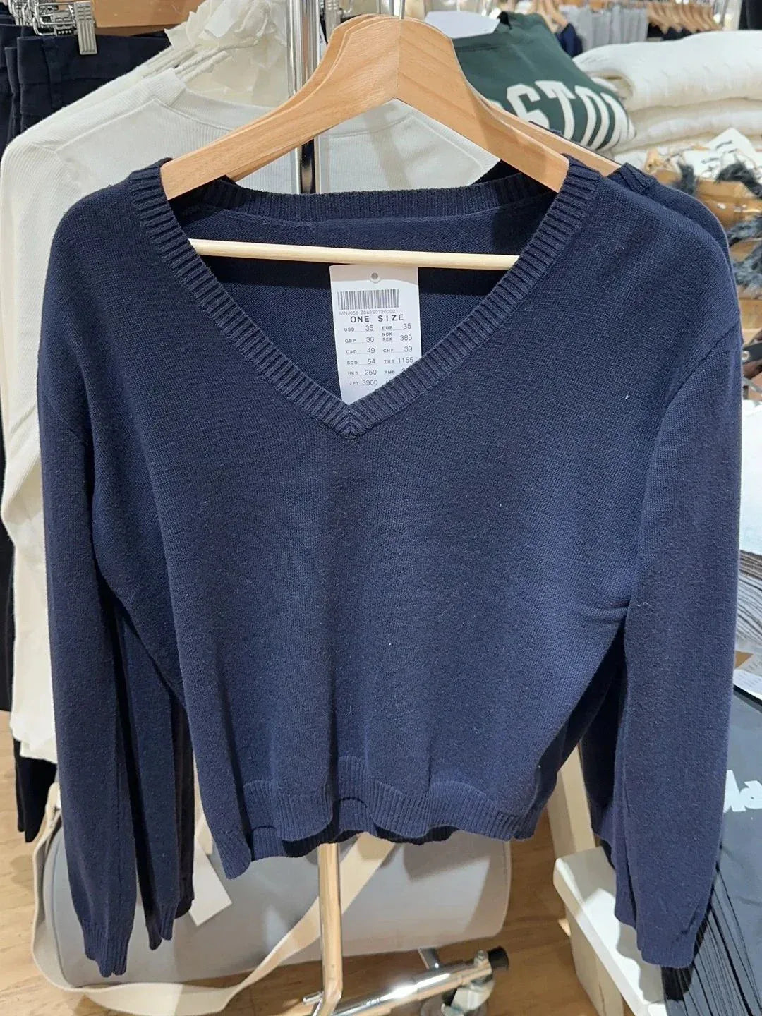 Navy Vintage Sweater Woman Autumn V-neck Long Sleeve Cotton Pullover Solid Simple Streetwear Preppy Style  Sweaters Y2k Jumpers