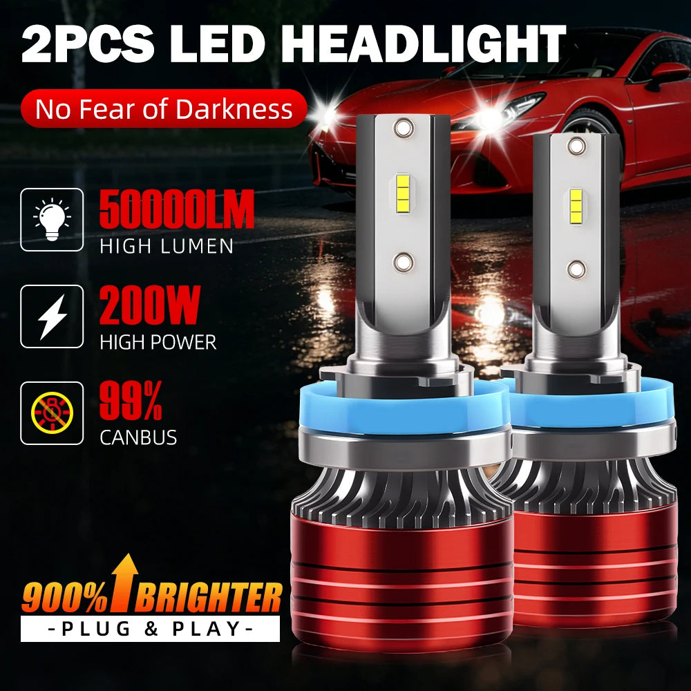 H11 LED Headlight Canbus 50000LM Light Bulbs With Fan Turbo Lamp 6500k Auto LED H7 H8 H9 9005/HB3 Light Fog Lamp Plug&Play