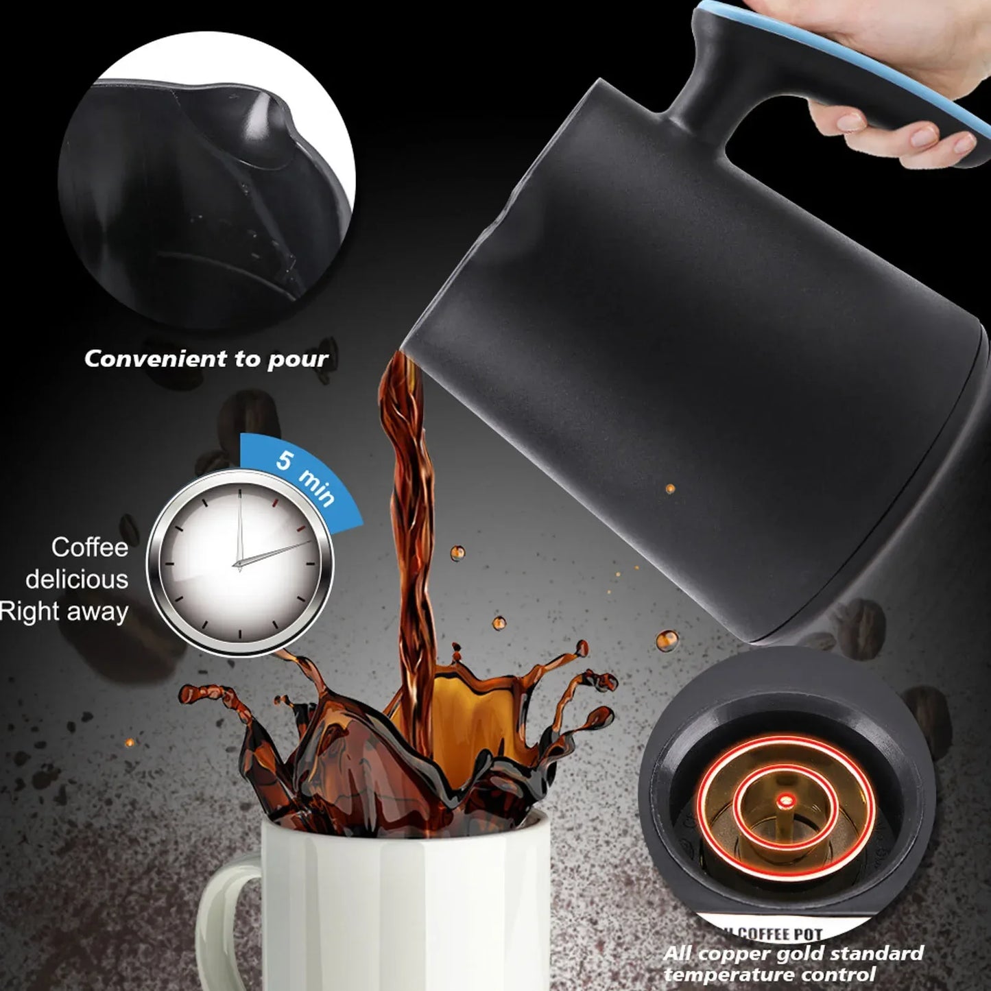 500ml Coffee Pot Stainless Steel Electric Thermal Coffee Maker for Office Blue
