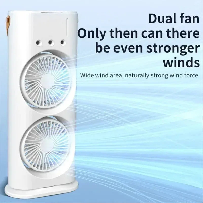 New USB Portable Dual Fan Air Cooler High-Power Desktop Fan with Cooling Mist Humidifier for Office Dormitory Home Use