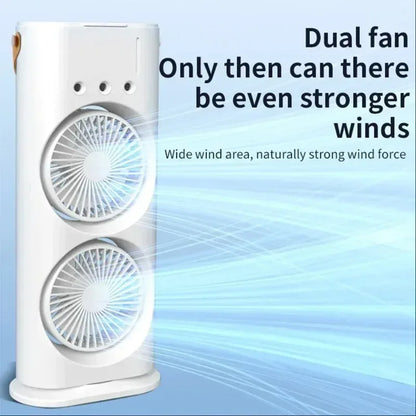 New USB Portable Dual Fan Air Cooler High-Power Desktop Fan with Cooling Mist Humidifier for Office Dormitory Home Use