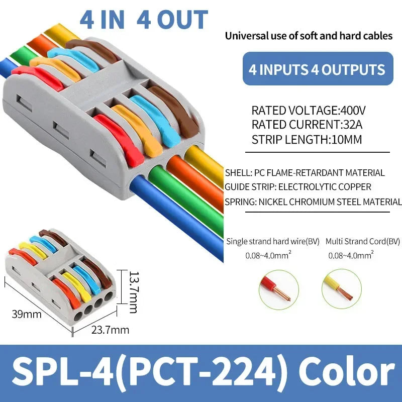 SPL2/3/4/5 Connector Wiring Terminal Quick PCT Lamp Wire Connector Parallel Wire Junction Box 1/2/3/4/5 in Multiple Out Splitter