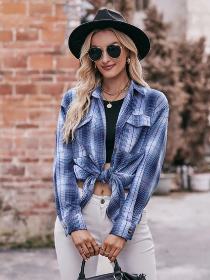 Autumn Plaid Shirt Women Long Sleeve Turn-down Collar Oversize Shirts Female Stylish Vintage Casual Blouse Ladies Chemise