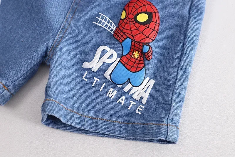2025 Summer Baby Boys Spiderman Short Sleeve T-shirt+Jeans Sets Clothes Kids Fashion Clothing Outfits Children Sports Suits