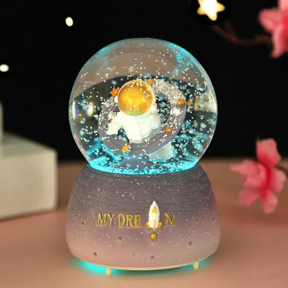 Unicorn Crystal Ball with LED Light Music Snow Globe Musical Box Resin Desktop Decoration Gift for Girls Kids Christmas Birthday
