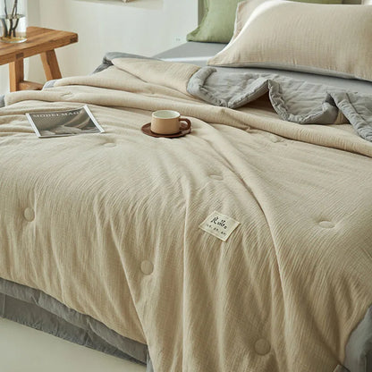 Japanese Double-Layer Yarn Summer Quilt High-Quality Two-Tone Soybean Thin Quilt Skin-Friendly Cooling Comfort for Single Double