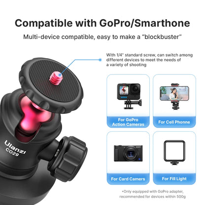 Ulanzi C029 Magnetic Tripod Ball Head Cloud Terrace for Gopro 7 8 9 10 11 12 Smartphone Action Camera Base Mount