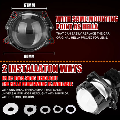 3.0 Inch Bi LED Projector Hella Lenses H4 H7 9005 9006 Car Headlight Bulbs Retrofit Kits Angel Eyes Halo Lights WHITE DRL 120W