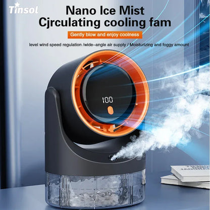 TINSOL New Compact Mini Electric Fan with Single-Hole Mist Air Conditioner Ice-Cool Humidifying Circulating Fan 360° Adjustable