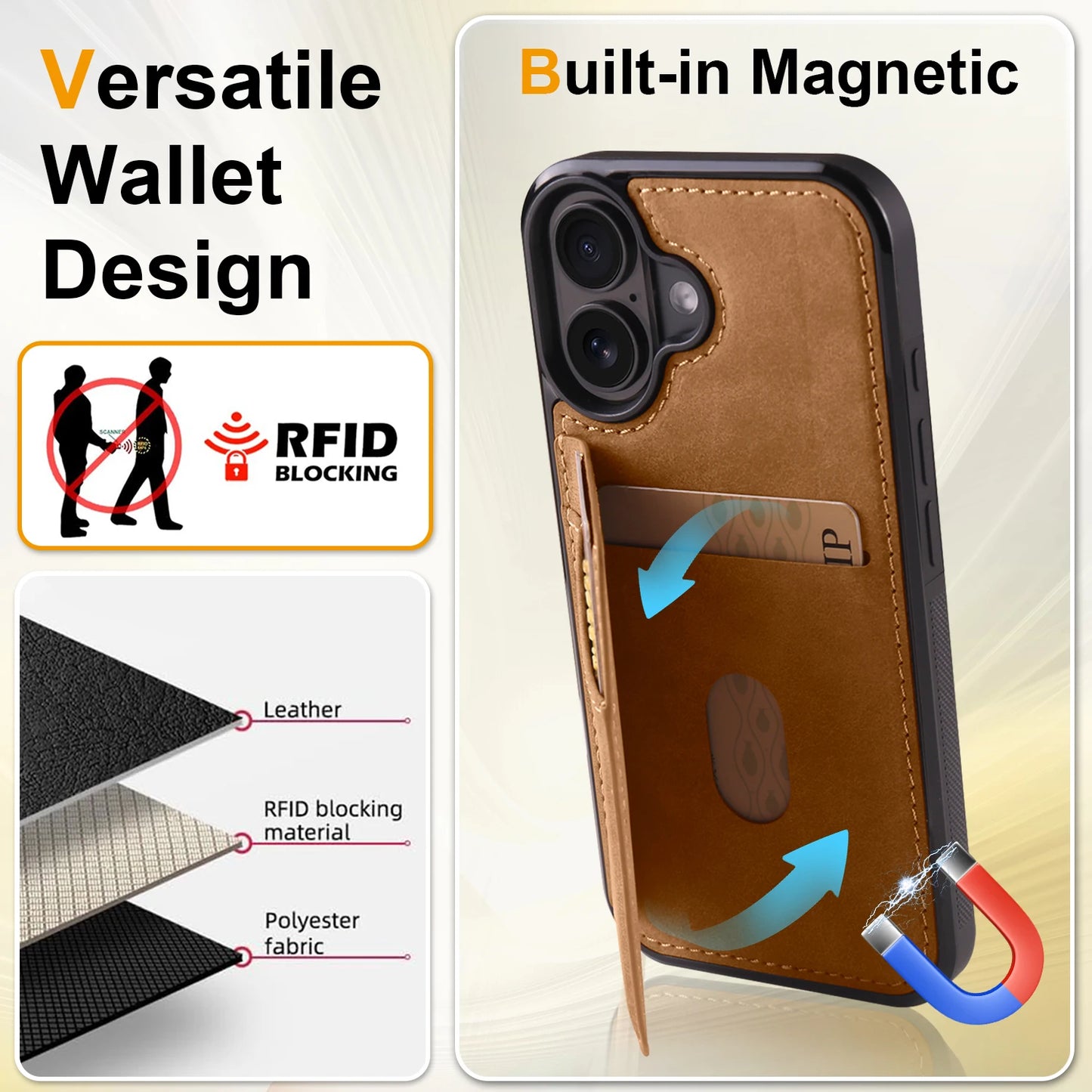 Business Flip Leather Case for iPhone 16 17 Air 16E 15 14 13 12 11 Pro Max Plus Mini Built-in Magnetic Wallet Card Phone Cover