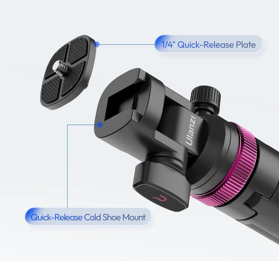 Ulanzi MT-89 2M Quick-Release Light Stand with Cold Shoe Mount 8-Section Extend for Action Camera Phone Clamp Photograph Tripod