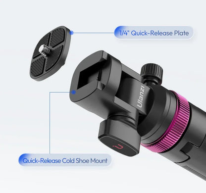 Ulanzi MT-89 2M Quick-Release Light Stand with Cold Shoe Mount 8-Section Extend for Action Camera Phone Clamp Photograph Tripod