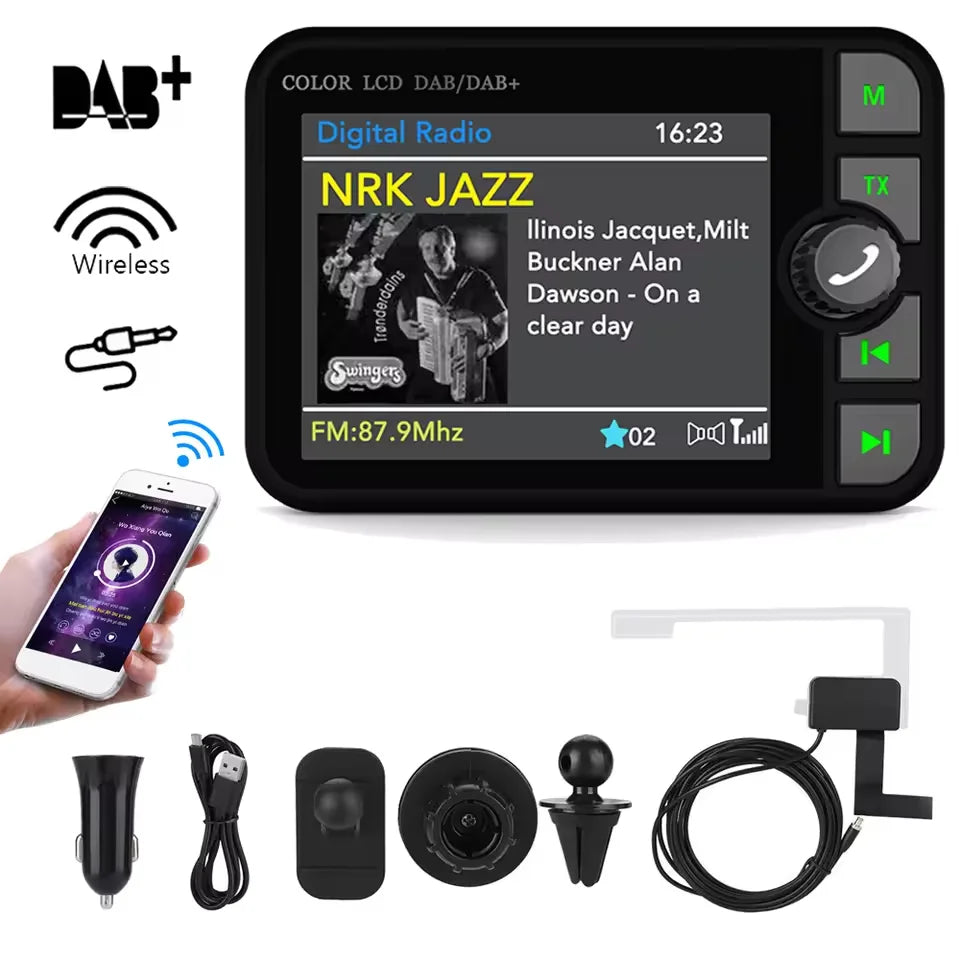 Stereo Digital Broadcast 2.4Inch LCD Color Screen Radio Receiver Bluetooth 5.0 DAB/DAB+ Digital Radio MP3 FM Transmitter for Car