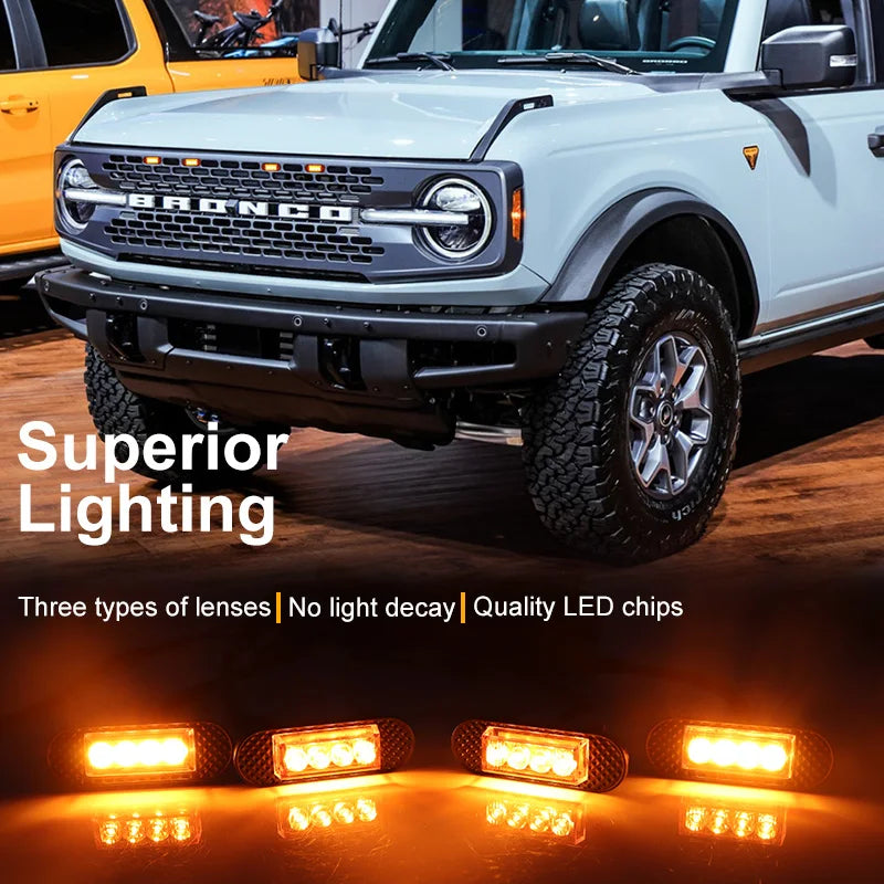 iJDM Car LED Front Grille Clearance Light For Ford Bronco Badlands Wilderness Edition Amber Daytime Running Light Warning Lamp