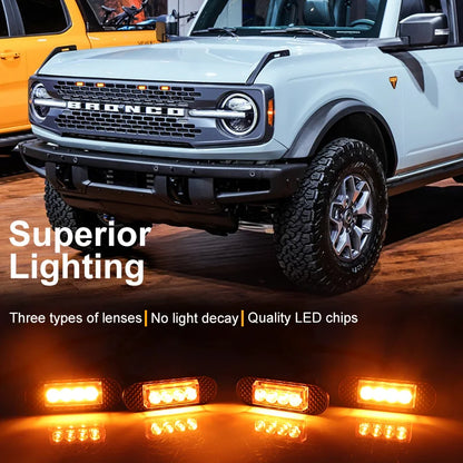 iJDM Car LED Front Grille Clearance Light For Ford Bronco Badlands Wilderness Edition Amber Daytime Running Light Warning Lamp