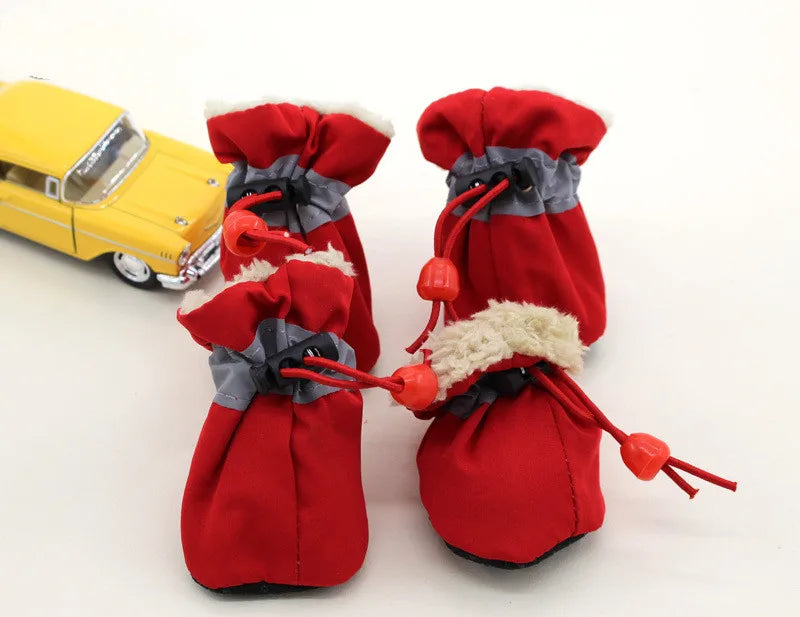 4pcs Antiskid Puppy Shoes Waterproof Winter Pet Dog Anti-slip Rain Snow Boots Footwear Thick Warm For Prewalkers Socks Booties