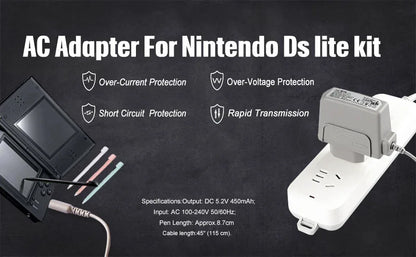 DS Lite Charger Kit, AC Power Adapter Charger and Stylus Pen for Nintendo DS Lite Systems Wall Travel Charging Cable 5.2V 450mA