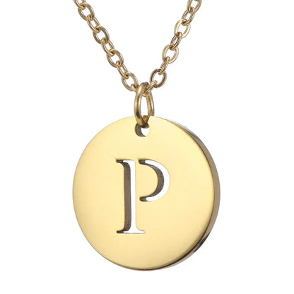 New Trend Stainless Steel Gold Silver Color Initials Necklace Hollow Round 26 Letter Pendant Necklace Jewelry Christmas Gift