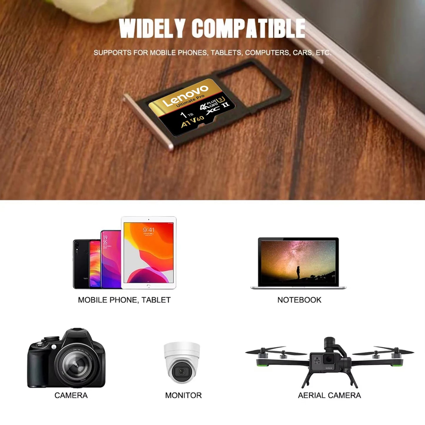 Lenovo High Endurance Memory Card Micro TF SD SD Cards TF Cards 256GB 1TB 32GB HD A1 Device for Tablet / Camera / Smartphone