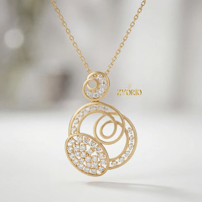 Sterling Silver Triple Circle Diamond Pendant Necklace Modern Luxury Jewelry for Engagement Wedding Anniversary Party