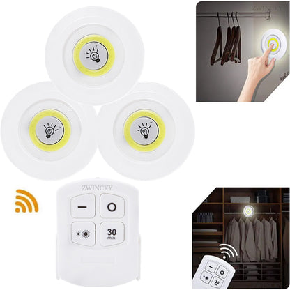 3W Super Bright Cob Under Cabinet Light LED Wireless Remote Control Dimmable Wardrobe Night Lamp Home Bedroom Closet Kitchen