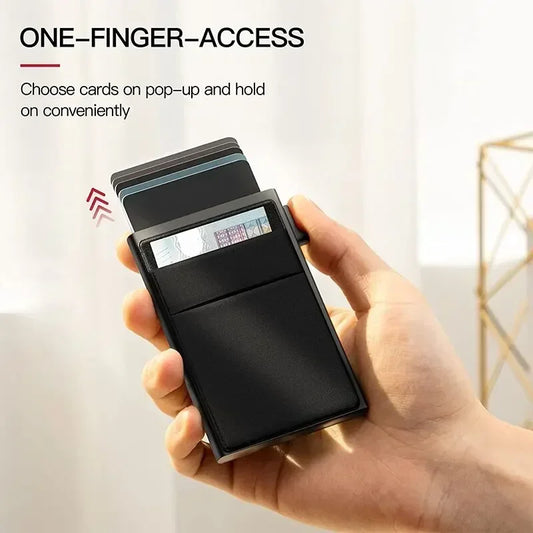 Slim RFID Blocking Metal Wallet for Men - Minimalist Smart Magic Card Case Holder with Protection for Bank ID and Credit Cards